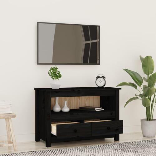 Tv-bord 79x35x52 cm massivt fyrretræ sort