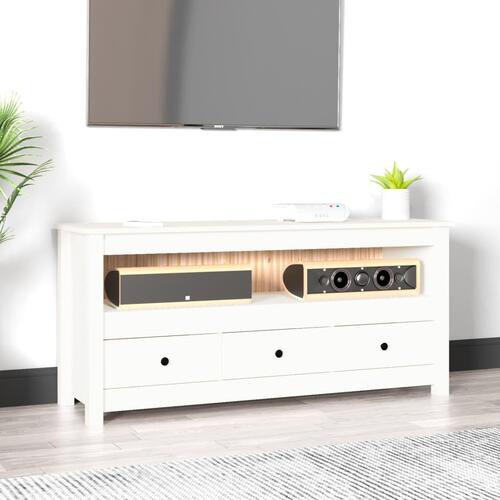 Tv-bord 114x35x52 cm massivt fyrretræ hvid