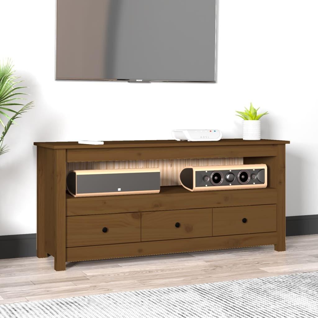 Tv-bord 114x35x52 cm massivt fyrretræ gyldenbrun