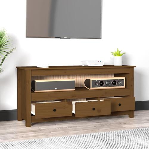 Tv-bord 114x35x52 cm massivt fyrretræ gyldenbrun
