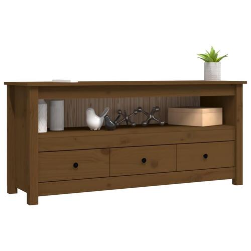 Tv-bord 114x35x52 cm massivt fyrretræ gyldenbrun