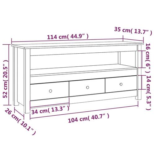 Tv-bord 114x35x52 cm massivt fyrretræ gyldenbrun