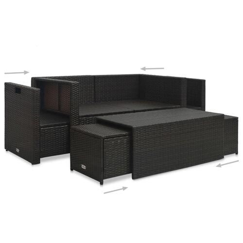 Haveloungesæt 6 dele med hynder polyrattan brun