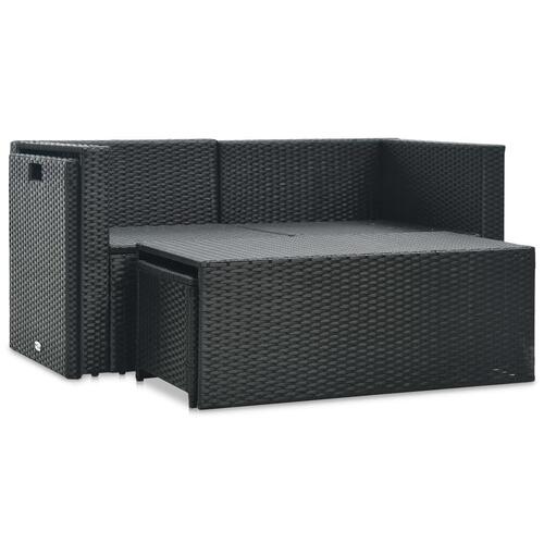 Haveloungesæt 6 dele med hynder polyrattan sort