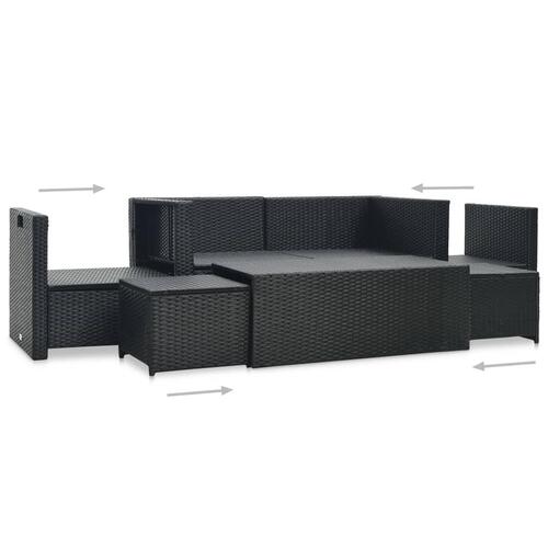 Haveloungesæt 6 dele med hynder polyrattan sort