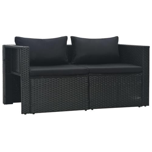 Haveloungesæt 6 dele med hynder polyrattan sort