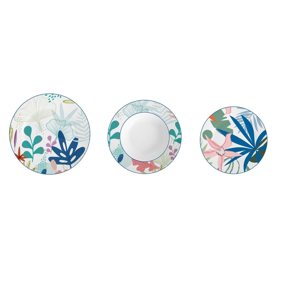 Spisestel i porcelæn - blå/grøn, 18 dele