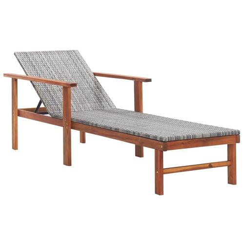 Liggestol polyrattan og massivt akacietræ grå