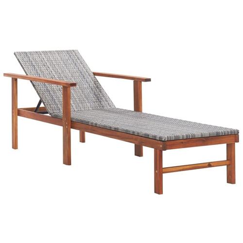 Liggestol med hynde polyrattan og massivt akacietræ grå
