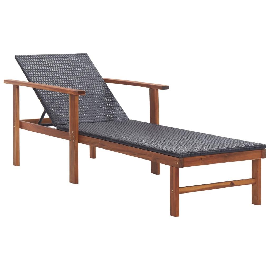 Liggestol polyrattan og massivt akacietræ sort