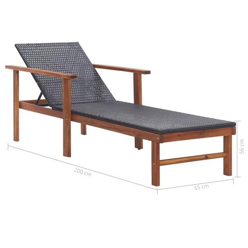 Liggestol polyrattan og massivt akacietræ sort