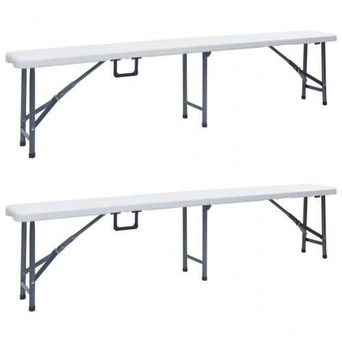 Foldbare havebænke - 2 stk. 180 cm i HDPE, hvid