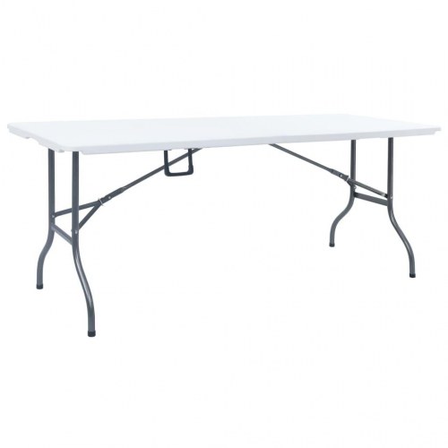 Foldbart havebord med 2 bænke 180 cm - stål og HDPE, hvid