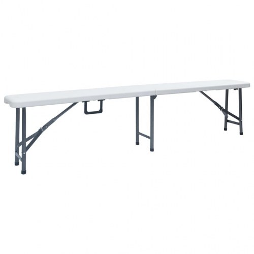 Foldbart havebord med 2 bænke 180 cm - stål og HDPE, hvid