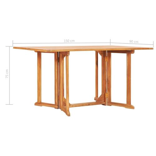 Foldbart havebord 150x90x75 cm massivt teaktræ