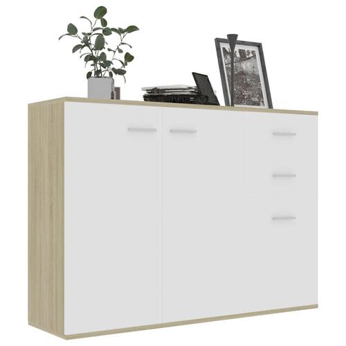 Skænk 105x30x75 cm konstrueret træ hvid og sonoma-eg