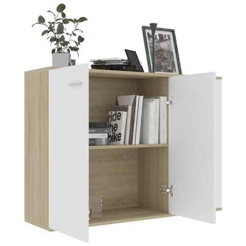 Skænk 105x30x75 cm konstrueret træ hvid og sonoma-eg