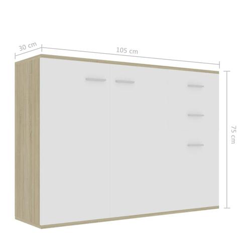 Skænk 105x30x75 cm konstrueret træ hvid og sonoma-eg