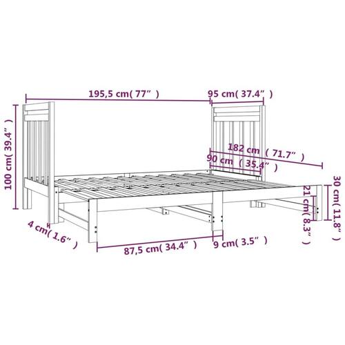 Daybed med udtræk 2x(90x190) cm massivt fyrretræ hvid
