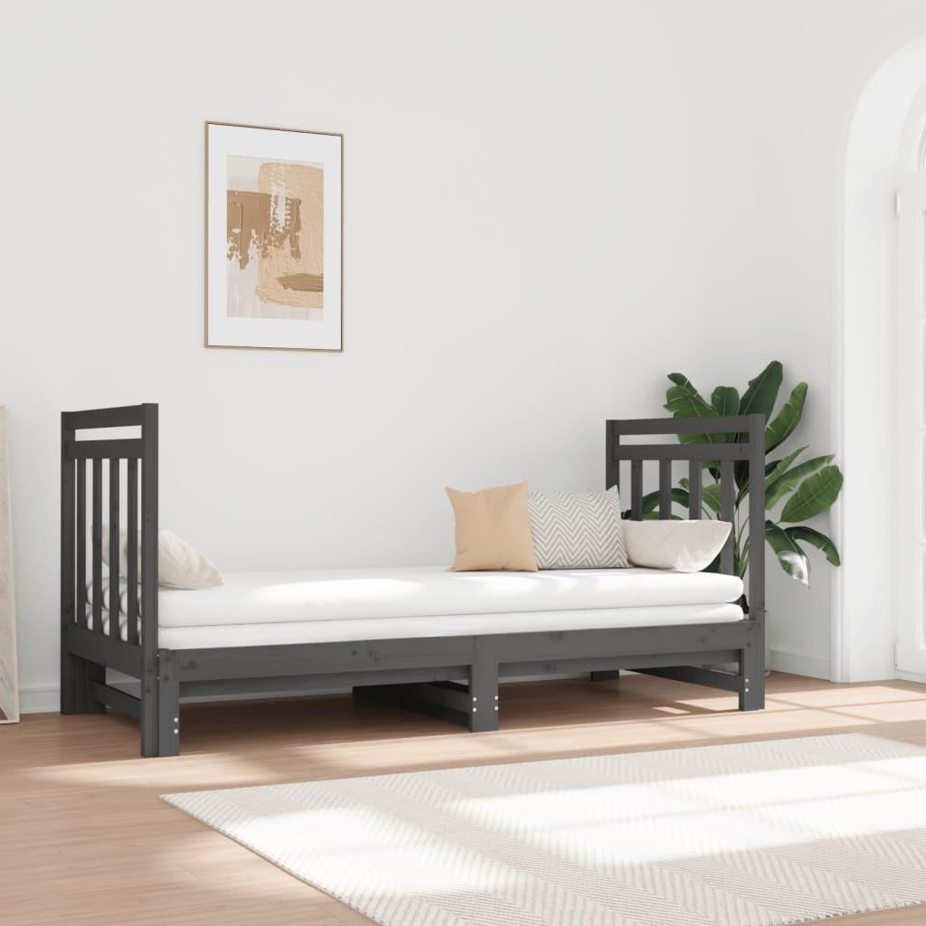 Daybed med udtræk 2x(90x190) cm massivt fyrretræ grå