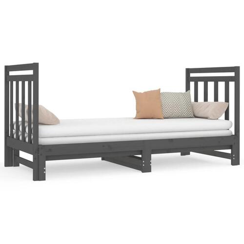 Daybed med udtræk 2x(90x190) cm massivt fyrretræ grå