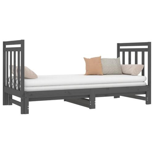 Daybed med udtræk 2x(90x190) cm massivt fyrretræ grå