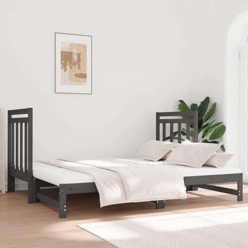Daybed med udtræk 2x(90x190) cm massivt fyrretræ grå