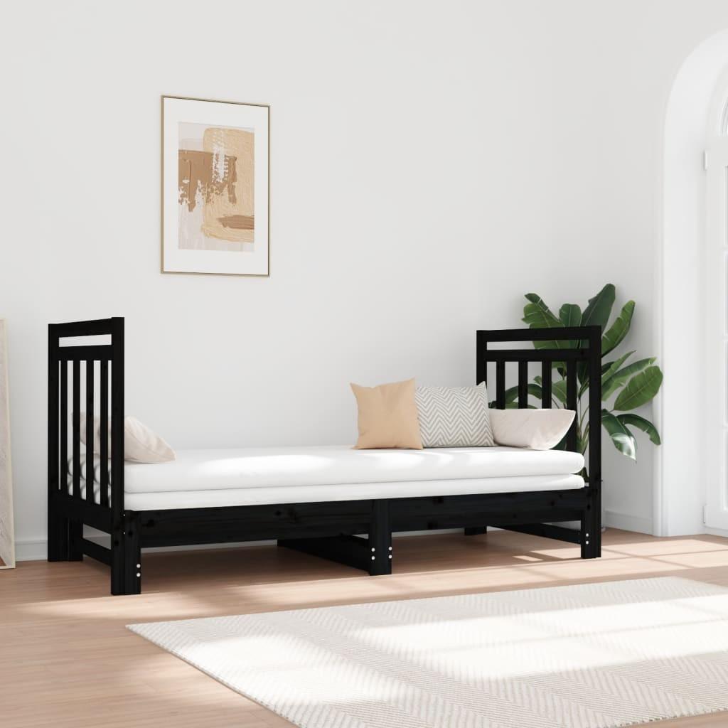 Daybed med udtræk 2x(90x190) cm massivt fyrretræ sort