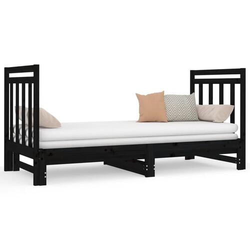 Daybed med udtræk 2x(90x190) cm massivt fyrretræ sort