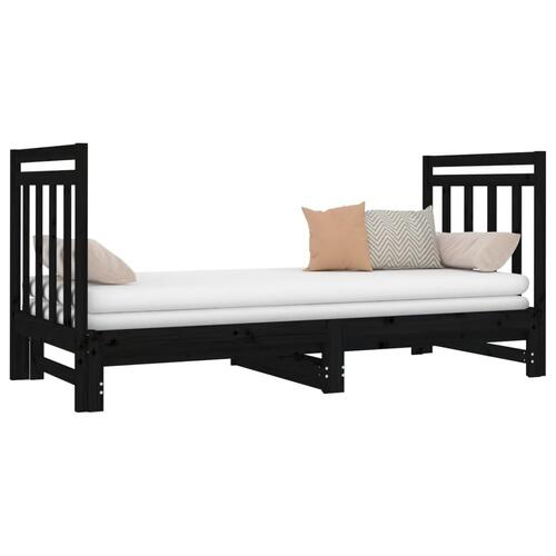 Daybed med udtræk 2x(90x190) cm massivt fyrretræ sort