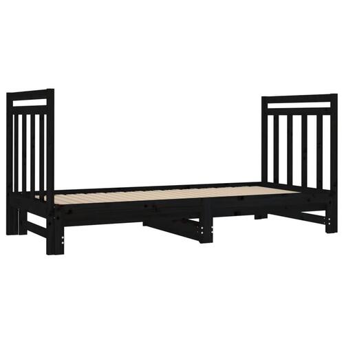 Daybed med udtræk 2x(90x190) cm massivt fyrretræ sort