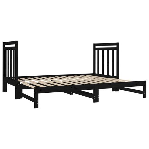 Daybed med udtræk 2x(90x190) cm massivt fyrretræ sort