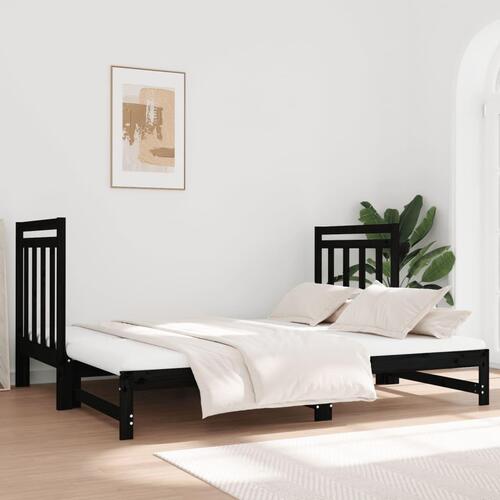 Daybed med udtræk 2x(90x190) cm massivt fyrretræ sort