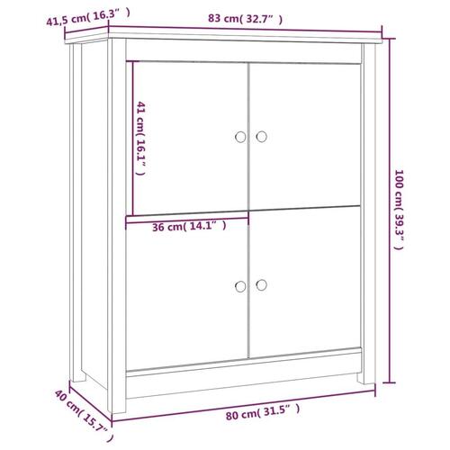 Skænk 83x41,5x100 cm massivt fyrretræ hvid