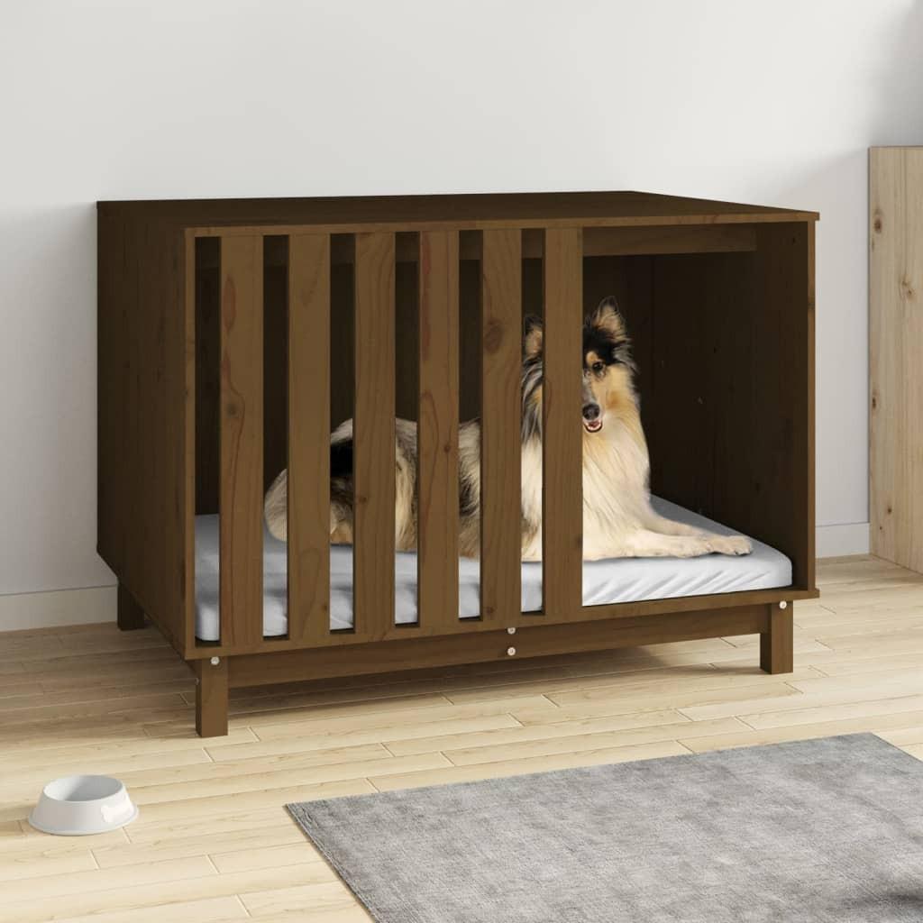 Hundehus 100x70x72 cm massivt fyrretræ gyldenbrun