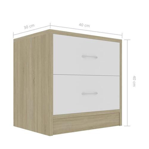 Sengeskab 40x30x40 cm spånplade hvid og sonoma-eg
