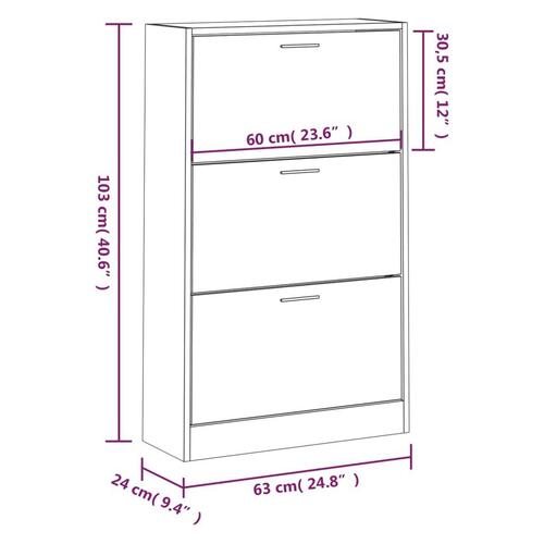 Skoskab 63x24x103 cm konstrueret træ røget egetræsfarve