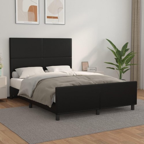Sengeramme med sengegavl 140x200 cm i sort kunstlæder