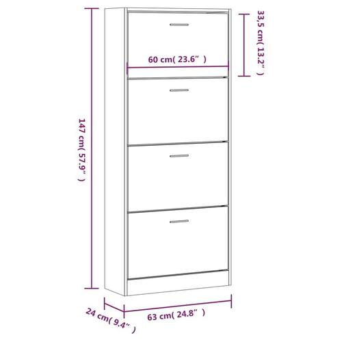 Skoskab 63x24x147 cm konstrueret træ hvid
