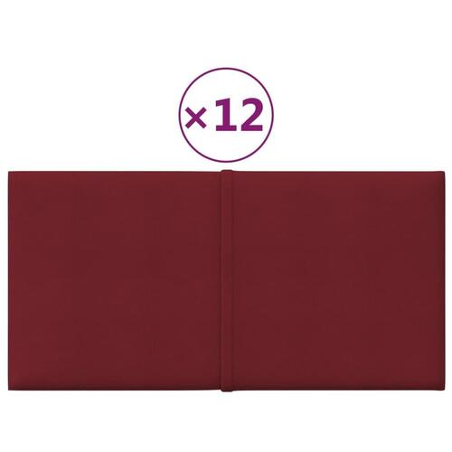 Vægpaneler 12 stk. 30x15 cm 0,54 m² stof vinrød