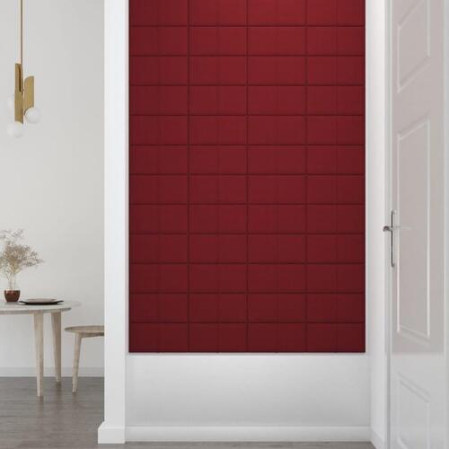 Vægpaneler 12 stk. 30x15 cm 0,54 m² stof vinrød