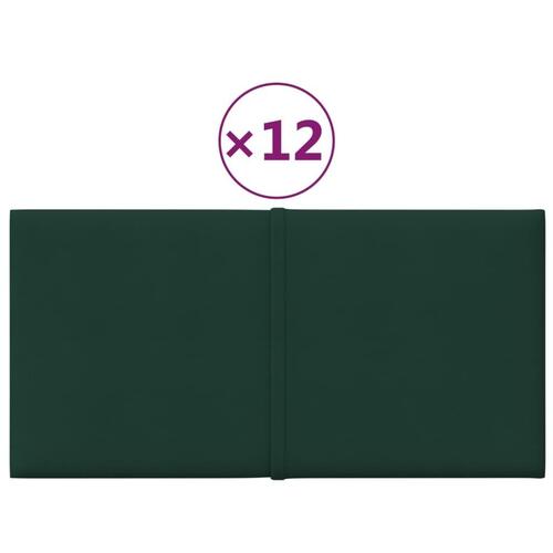 Vægpaneler 12 stk. 30x15 cm 0,54 m² stof mørkegrøn