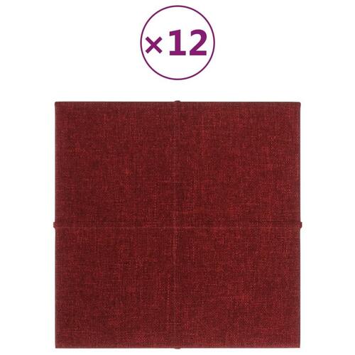 Vægpaneler 12 stk. 30x30 cm 1,08 m² stof vinrød