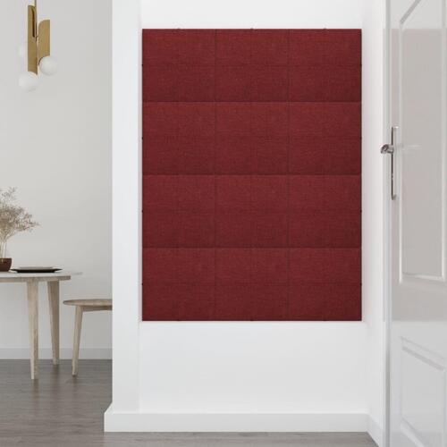 Vægpaneler 12 stk. 30x30 cm 1,08 m² stof vinrød