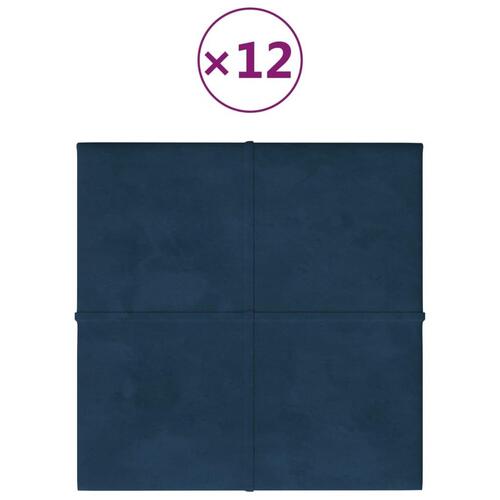 Vægpaneler 12 stk. 30x30 cm 1,08 m² fløjl blå