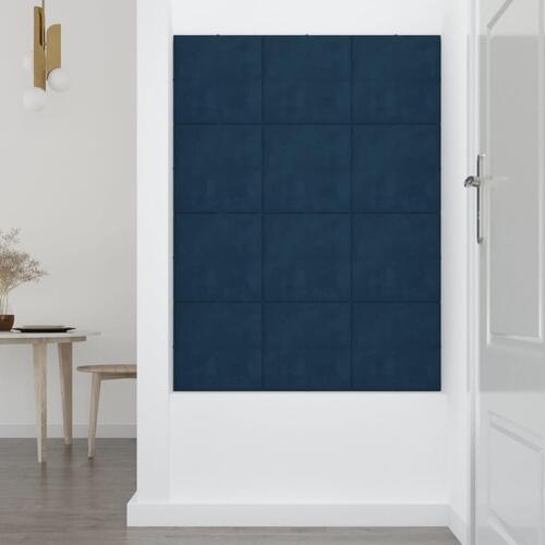 Vægpaneler 12 stk. 30x30 cm 1,08 m² fløjl blå