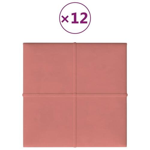 Vægpaneler 12 stk. 30x30 cm 1,08 m² fløjl Lyserød