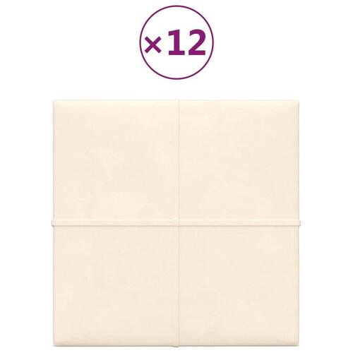 Vægpaneler 12 stk. 30x30 cm 1,08 m² fløjl cremefarvet