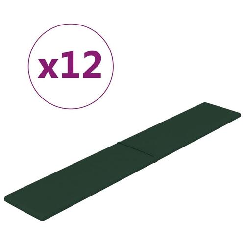Vægpaneler 12 stk. 90x15 cm 1,62 m² stof mørkegrøn