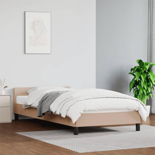 Sengeramme med hovedgærde i kunstlæder - cappuccino 100×200 cm